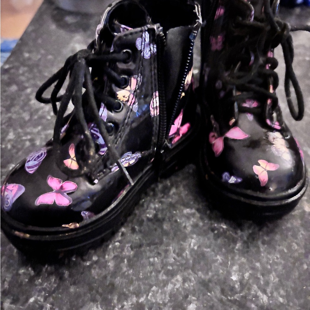 Kids Black Butterfly Boots